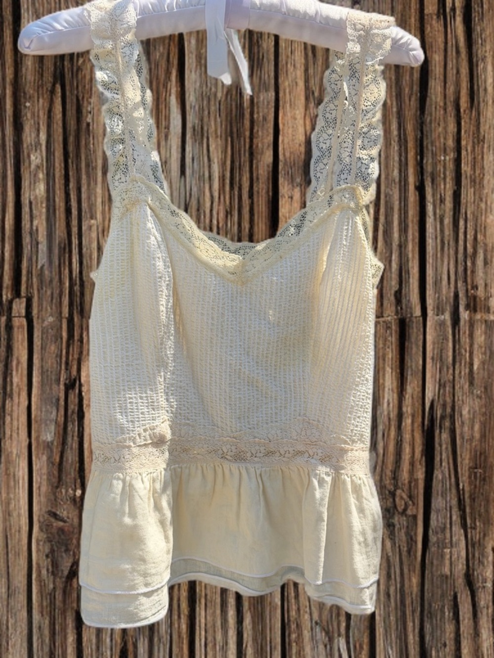 Free People Cream Lace-Trimmed Peplum Camisole